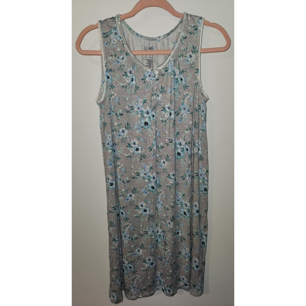 Croft & Barrow Womens Sz S Floral Gray Nightgown Pajama PJ Dress Nighty Gown